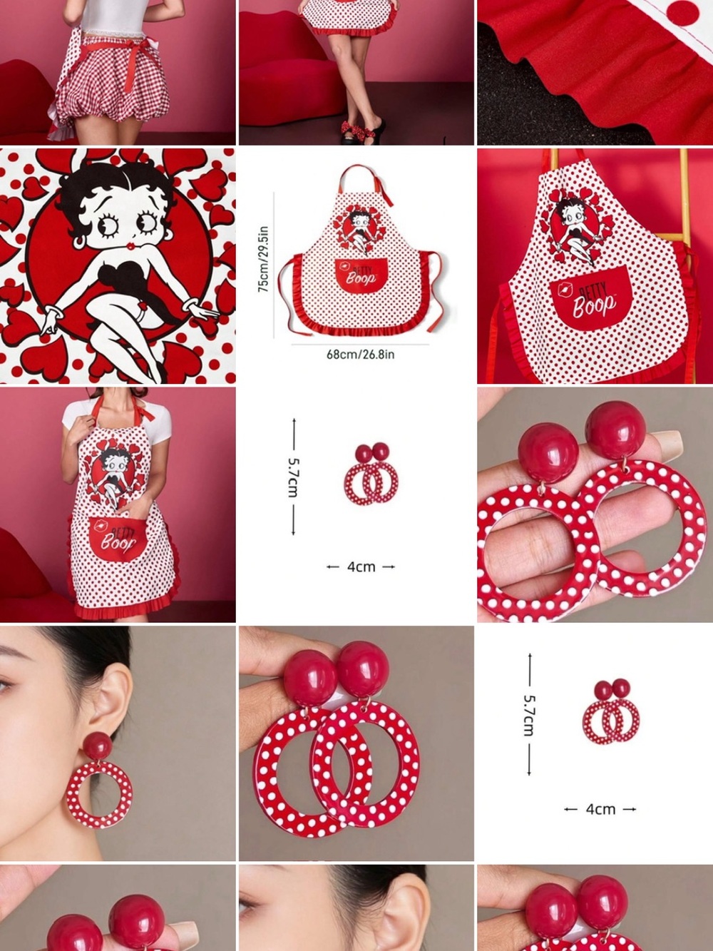 Betty Boop Adult Red Polka Dot Apron & Earrings Set - Women’s.